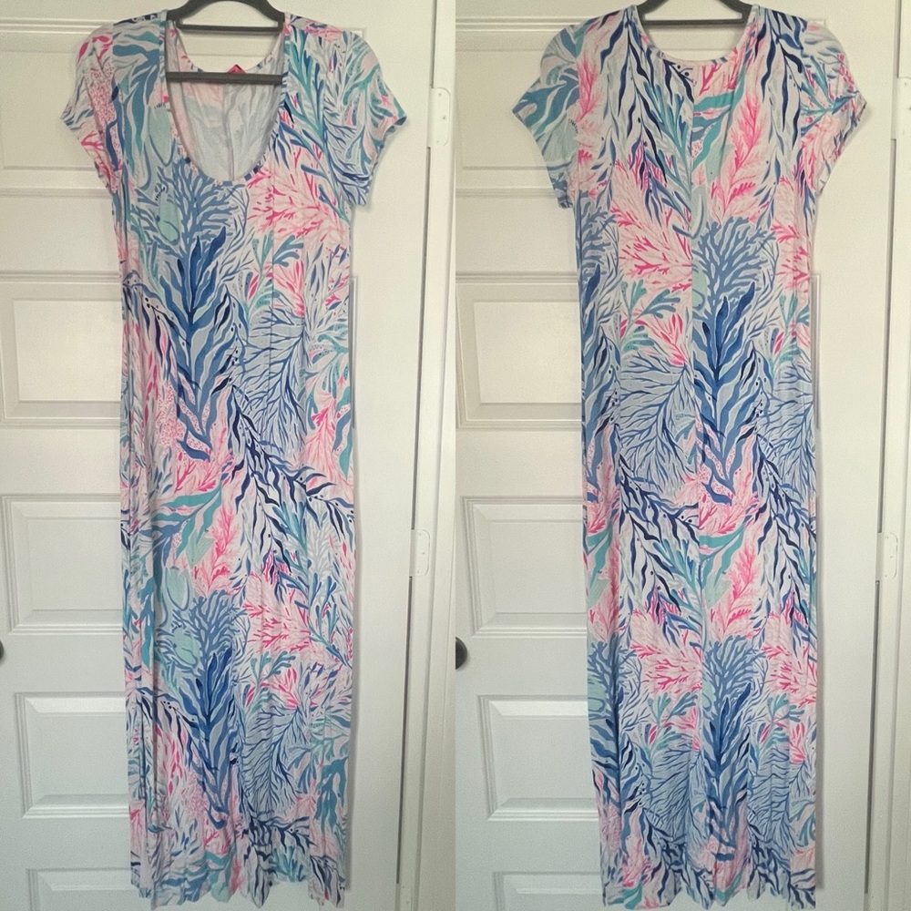Lilly Pulitzer Wynne Maxi Dress Pink Blue Kaleidoscope Coral